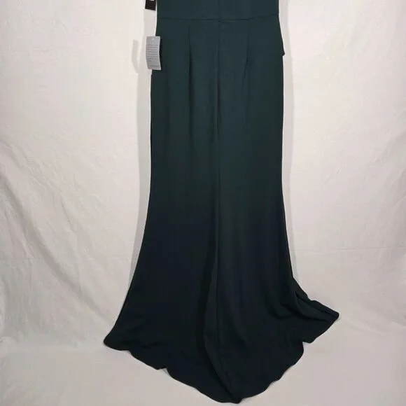 BETSY ADAM "Christine" PINE Scuba Crepe Ruffle Bow Slit Formal Gown Dress Size 8 - Picture 7 of 17